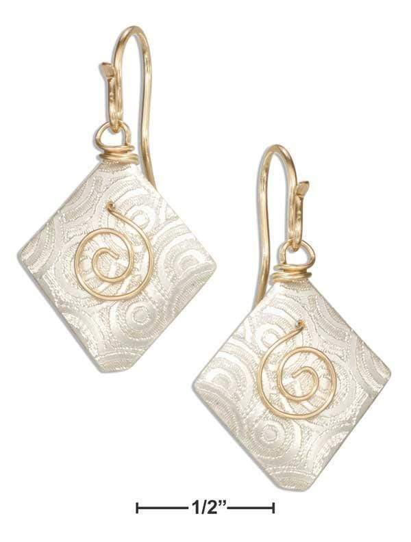 Silver Earrings Sterling Silver And 12 Karat Gold Filled Diamond Shaped Spiral Dangle Earrings JadeMoghul Inc.