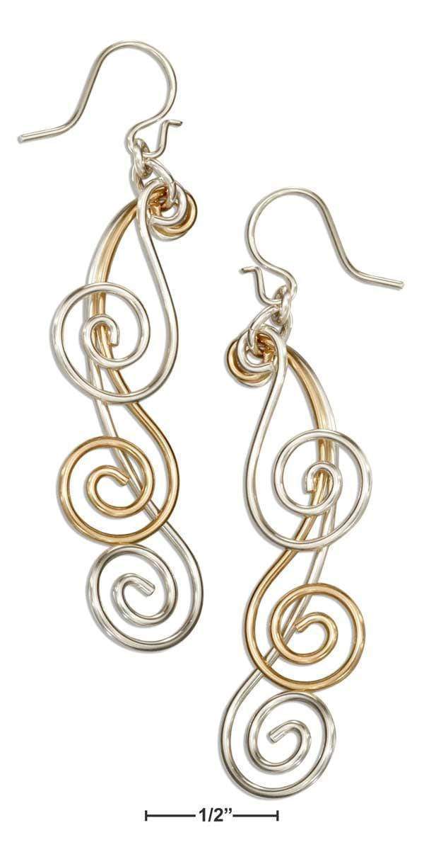Silver Earrings Sterling Silver And 12 Karat Gold Filled Triple Graduated Spiral Dangle Earrings JadeMoghul