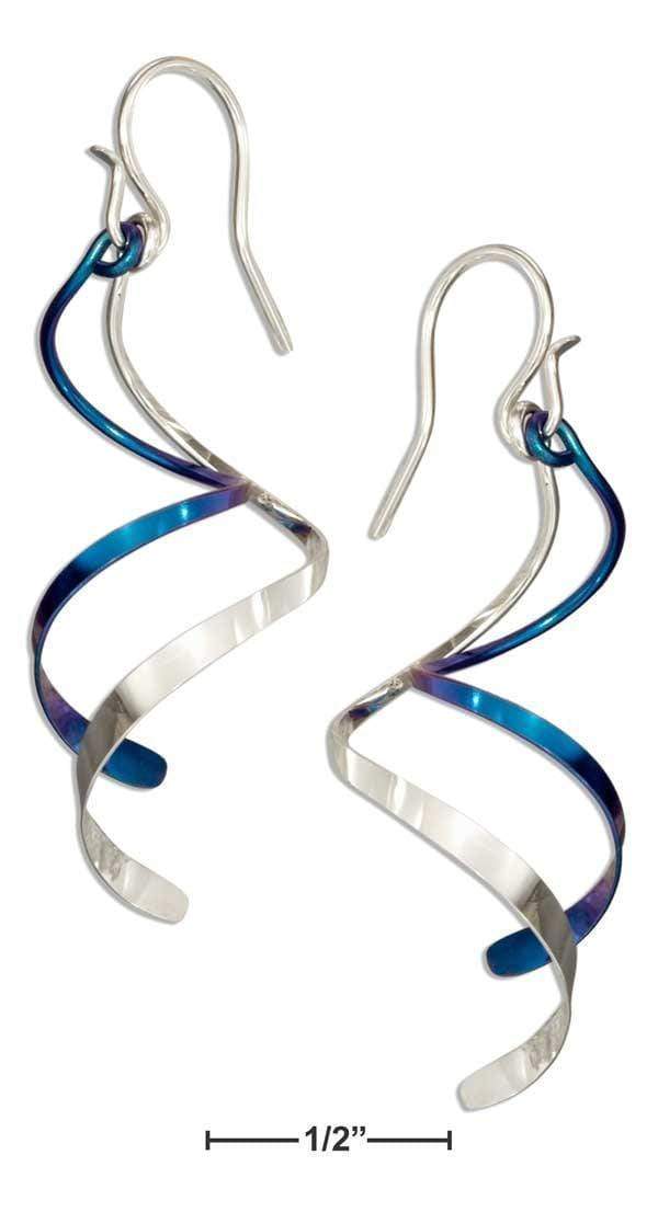Silver Earrings Sterling Silver And Blue Niobium Double Corkscrew Curl Spiral Dangle Earrings JadeMoghul Inc.