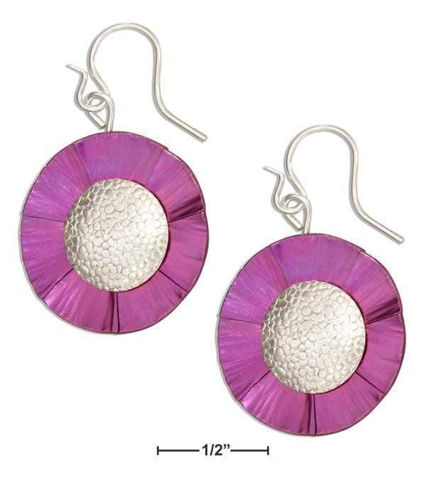 Silver Earrings Sterling Silver And Bright Purple Niobium Flower On Shepherd Hook Wires JadeMoghul Inc.