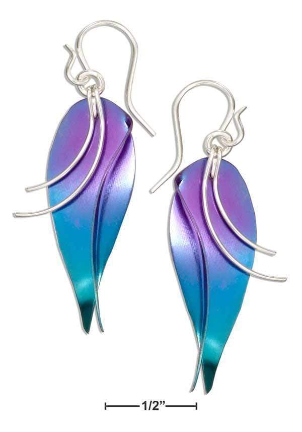 Silver Earrings Sterling Silver And Rainbow Niobium Leaf Dangle Earrings On Shepherd Hook Wires JadeMoghul Inc.