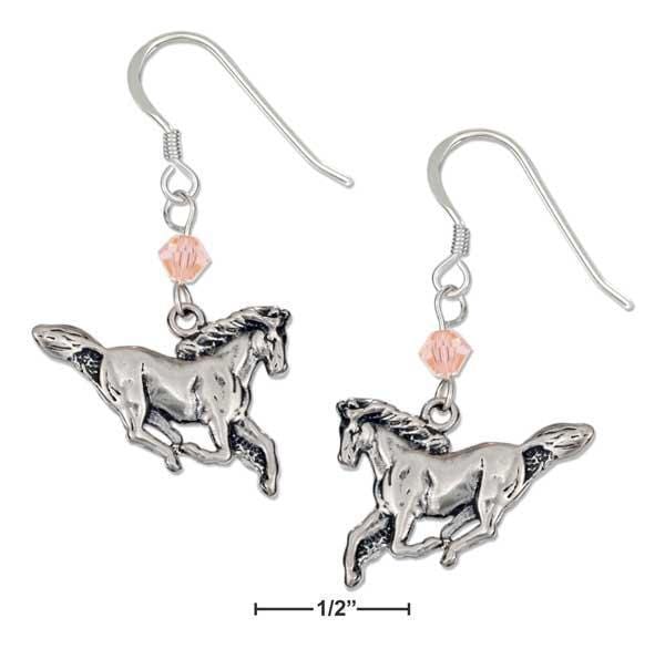 Silver Earrings Sterling Silver Antiqued Galloping Horse Earrings With Orange Swarovski Crystal JadeMoghul Inc.