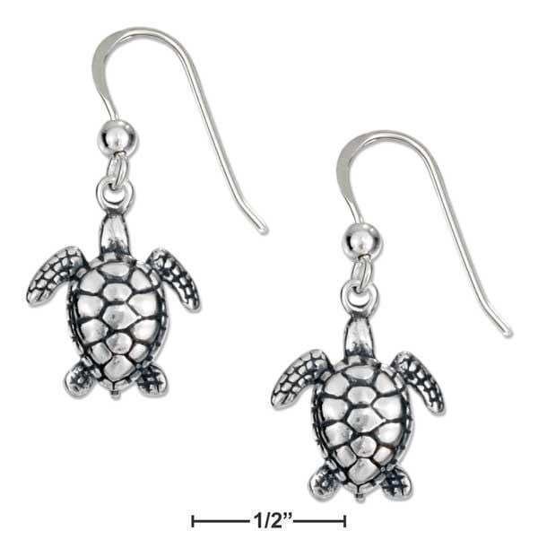 Silver Earrings Sterling Silver Antiqued Mini Swimming Turtle Earrings On French Wires JadeMoghul Inc.