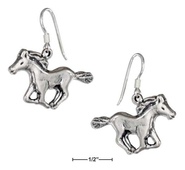 Silver Earrings Sterling Silver Antiqued Running Horse Earrings On French Wires JadeMoghul Inc.