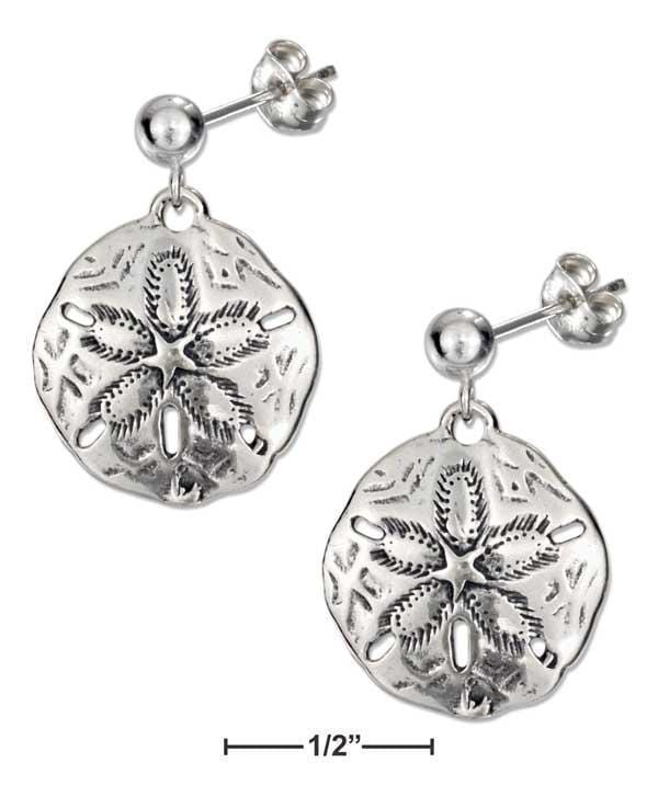 Silver Earrings Sterling Silver Antiqued Sand Dollar Earrings On Posts JadeMoghul Inc.