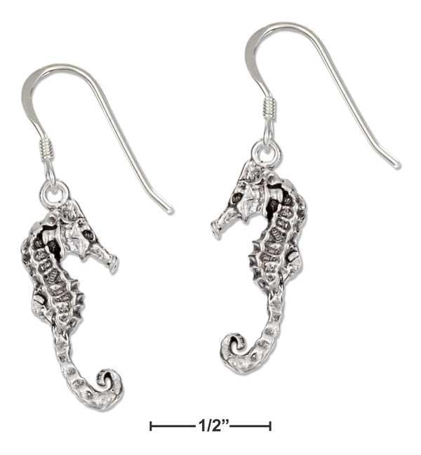 Silver Earrings Sterling Silver Antiqued Seahorse Earrings On French Wires JadeMoghul Inc.