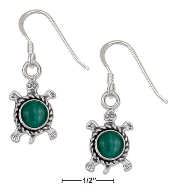 Silver Earrings Sterling Silver Antiqued Simulated Malachite Turtle Earrings On French Wires JadeMoghul Inc.