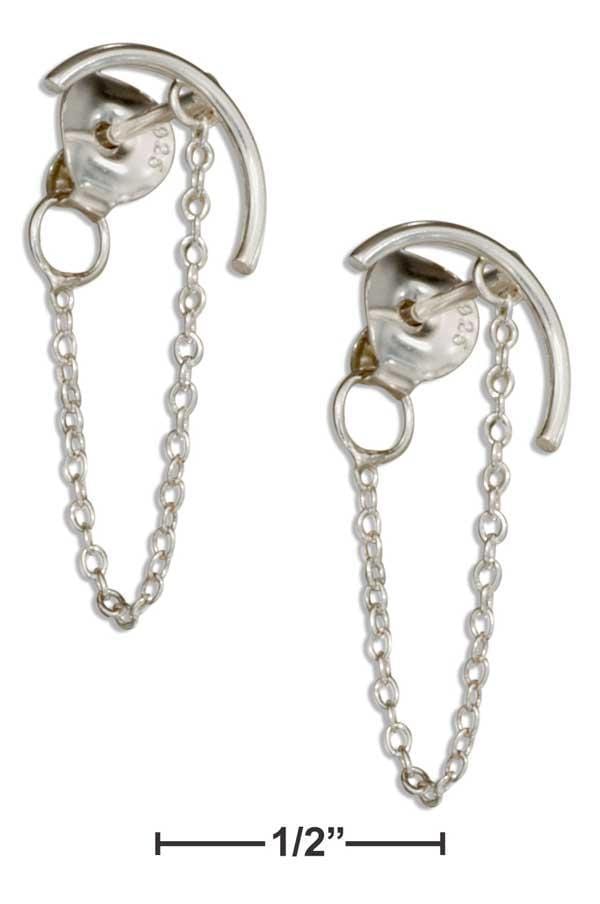 Silver Earrings Sterling Silver Arc Curved Bar Earrings With Slave Chain To Ear Nut JadeMoghul Inc.