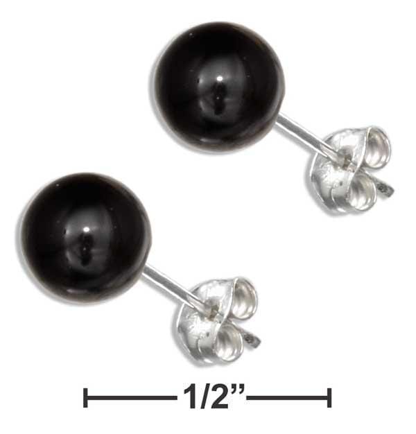 Silver Earrings Sterling Silver Black Onyx Ball Earrings JadeMoghul Inc.