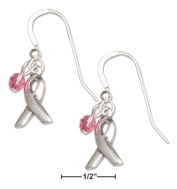 Silver Earrings Sterling Silver Breast Cancer Awareness Ribbon Earrings With Pink Swarovski Crystals JadeMoghul Inc.