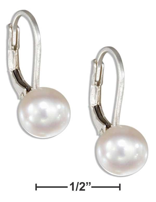 Silver Earrings Sterling Silver Button White Freshwater Cultured Pearl Earrings On Leverbacks JadeMoghul Inc.