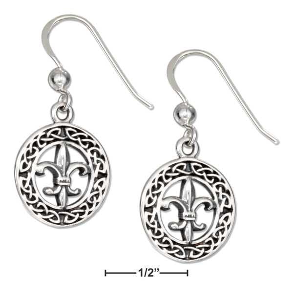 Silver Earrings Sterling Silver Celtic Fleur-De-Lis Round Wreath Earrings JadeMoghul Inc.