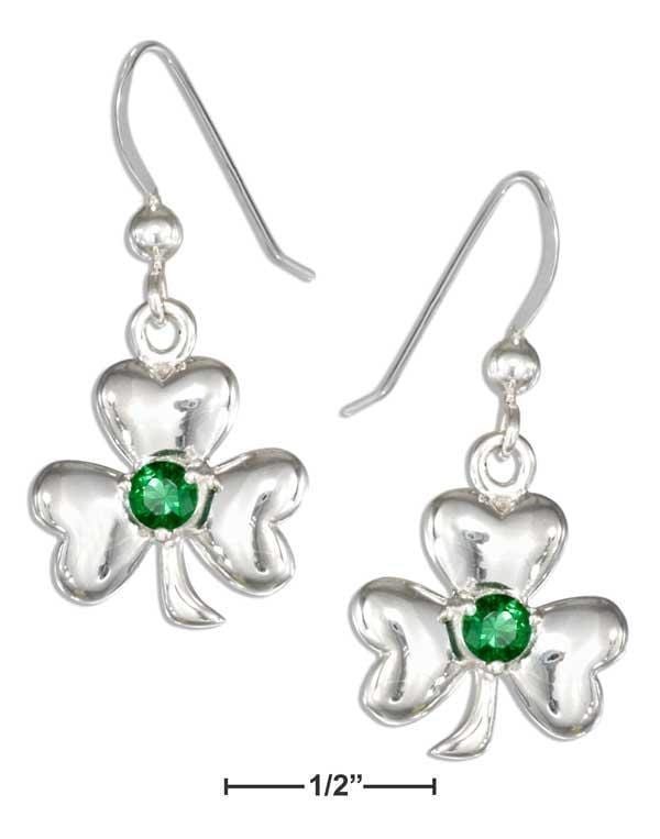 Silver Earrings Sterling Silver Celtic Shamrock Earrings With Green Glass Stone JadeMoghul Inc.