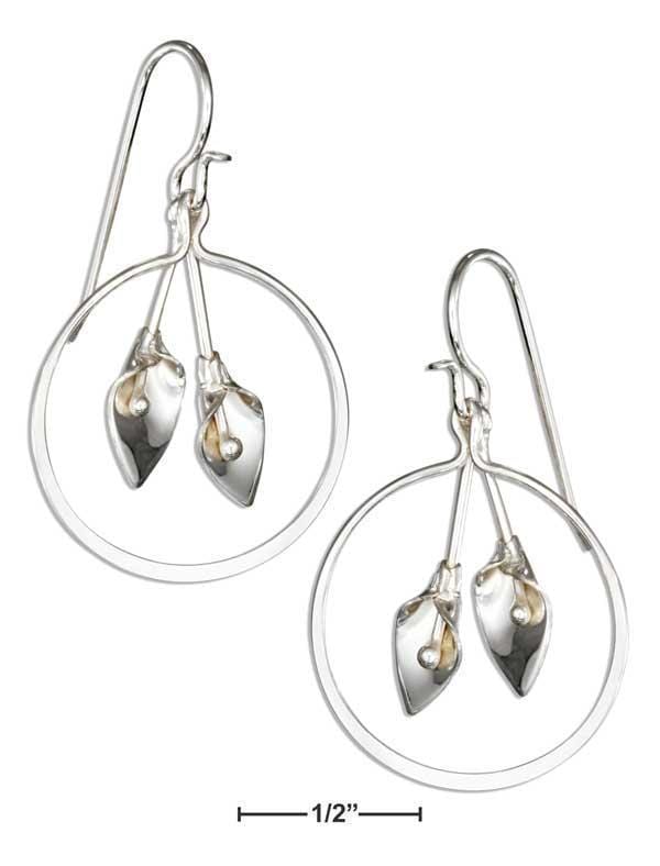 Silver Earrings Sterling Silver Circle Earrings With Calla Lily Dangles JadeMoghul Inc.