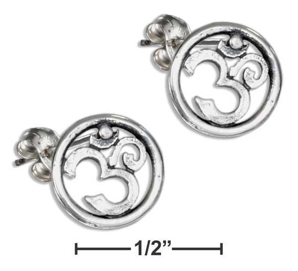 Silver Earrings Sterling Silver Circle With Yoga Om Or Ohm Symbol Earrings JadeMoghul Inc.