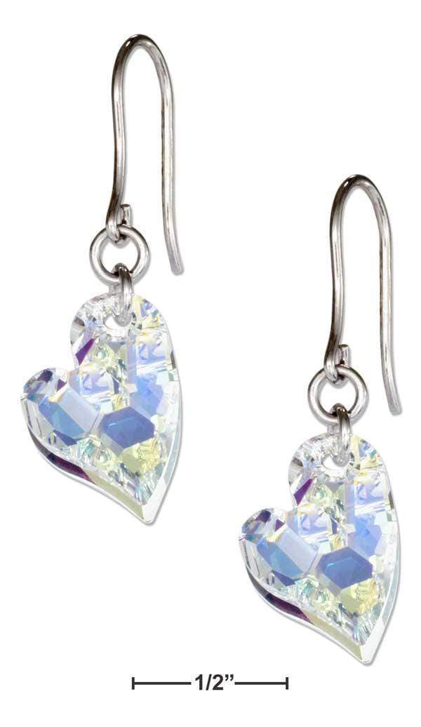 Silver Earrings Sterling Silver Clear Aurora Borealis Swarovski Crystal Lopsided Heart Earrings JadeMoghul Inc.