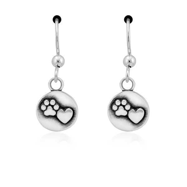 Silver Earrings Sterling Silver Close To My Heart Paw Print Dangle Earrings On French Wires JadeMoghul
