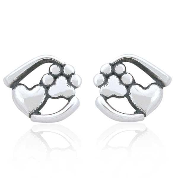 Silver Earrings Sterling Silver Close To My Heart Wrap Heart And Dog Paw Print Post Earrings JadeMoghul Inc.