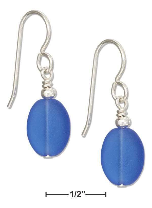 Silver Earrings Sterling Silver Cobalt Blue Oval Sea Glass Earrings JadeMoghul