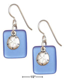 Silver Earrings Sterling Silver Cornflower Blue Sea Glass Sand Dollar Dangle Earrings JadeMoghul Inc.