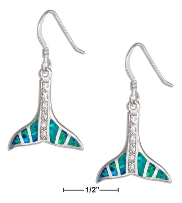 Silver Earrings Sterling Silver Cubic Zirconia And Lab Created Blue Opal Whale Tail Earrings JadeMoghul Inc.
