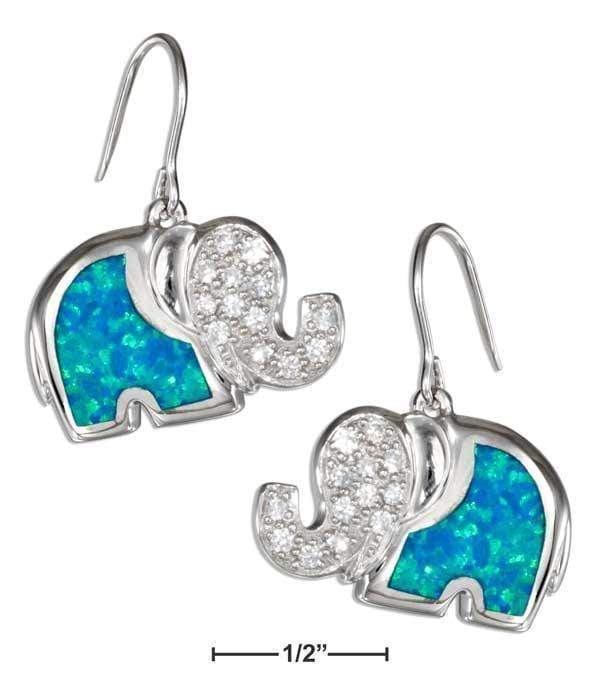 Silver Earrings Sterling Silver Cubic Zirconia And Synthetic Blue Opal Elephant Earrings JadeMoghul Inc.