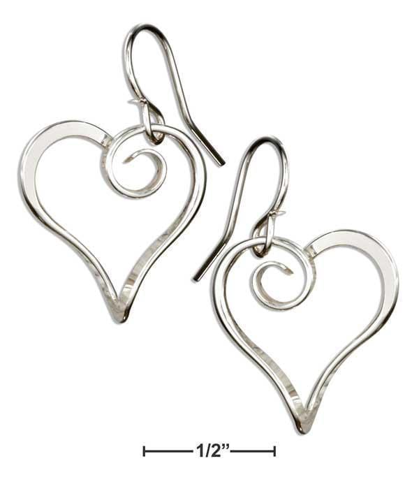 Silver Earrings Sterling Silver Curly Heart Dangle Earrings JadeMoghul Inc.