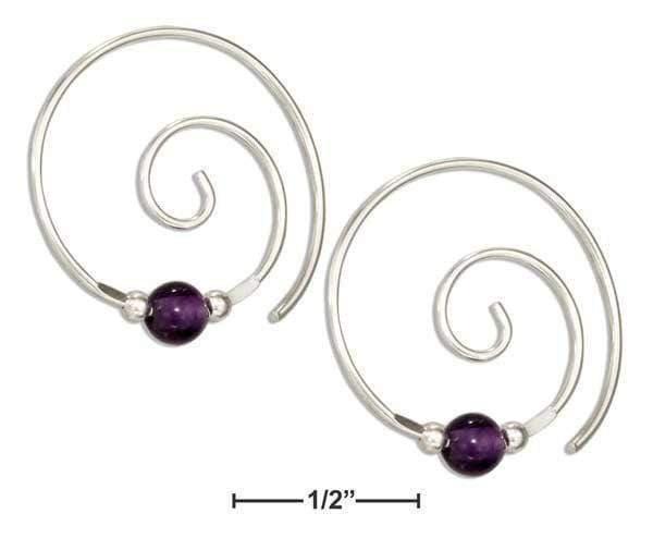 Silver Earrings Sterling Silver Curly Swirl Spiral Ear Threader With Amethyst Bead JadeMoghul Inc.