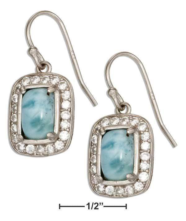 Silver Earrings Sterling Silver Cushion Shape Larimar Earrings With Pave Cubic Zirconia Frame JadeMoghul Inc.