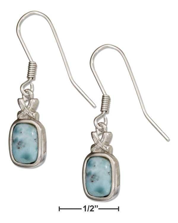 Silver Earrings Sterling Silver Cushion Shape Larimar Earrings With "X" Accent JadeMoghul Inc.