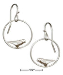 Silver Earrings Sterling Silver Dangling Circle With Bird Earrings JadeMoghul Inc.
