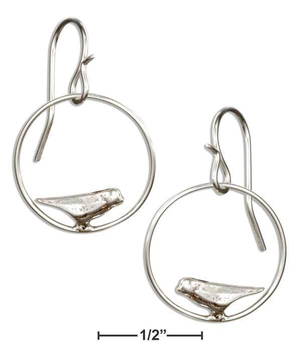 Silver Earrings Sterling Silver Dangling Circle With Bird Earrings JadeMoghul Inc.