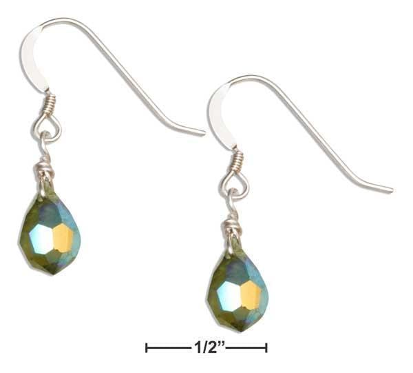 Silver Earrings Sterling Silver Deep Pea Green August Birthstone Facet Pear Crystal Dangle Earrings JadeMoghul Inc.