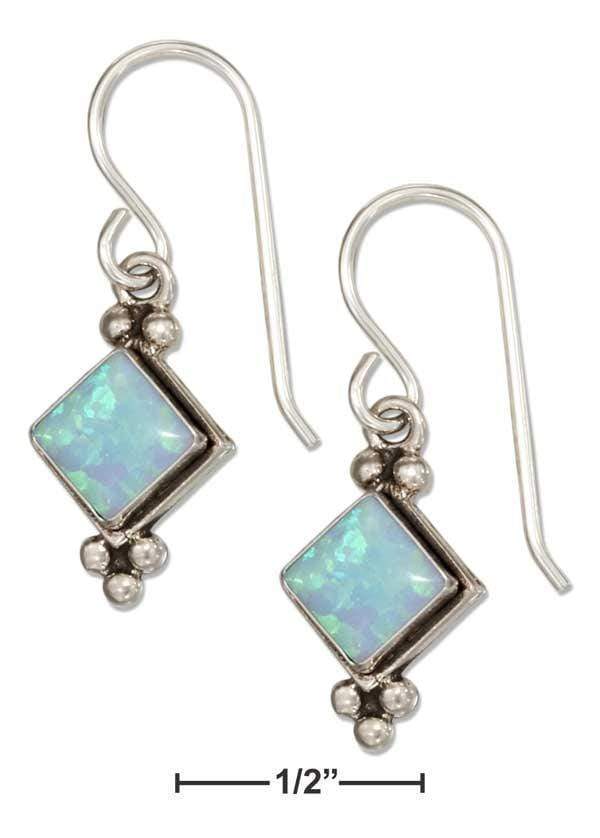 Silver Earrings Sterling Silver Diamond Shape Synthetic Blue Opal Earrings JadeMoghul Inc.