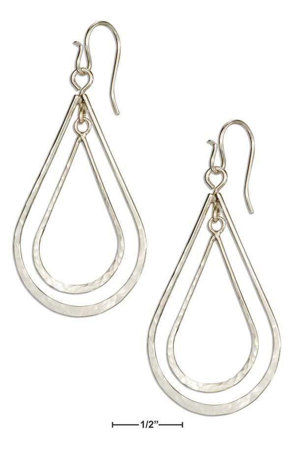 Silver Earrings Sterling Silver Double Hammered Teardrop Dangle Earrings On Shepherd Hook Wires JadeMoghul Inc.