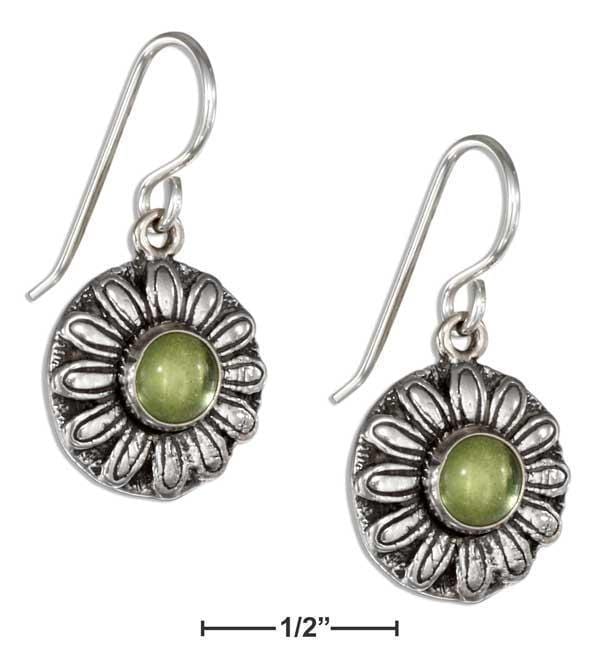Silver Earrings Sterling Silver Earrings: 14mm Antiqued Daisy Peridot Earrings On French Wires JadeMoghul