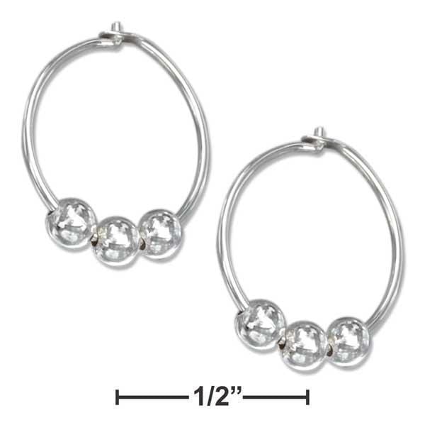 Silver Earrings Sterling Silver Earrings: 15mm Hoop Earrings With Triple Beads JadeMoghul