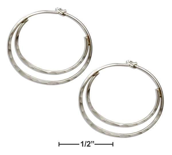 Silver Earrings Sterling Silver Earrings:  19MM Hammered Flat Bottom Double Hoop Earrings JadeMoghul Inc.