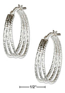 Silver Earrings Sterling Silver Earrings:  20MM Textured Three Wire Hoop Earrings JadeMoghul Inc.