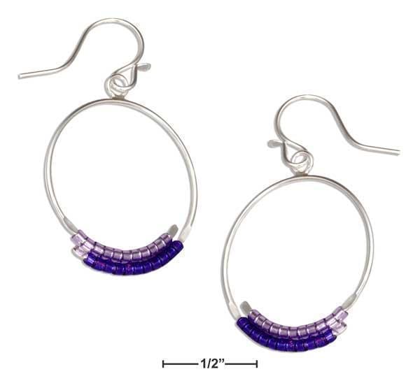 Silver Earrings Sterling Silver Earrings:  22M Wire Hoop Dangle Earring With Lilac And Purple Seed Beads JadeMoghul Inc.