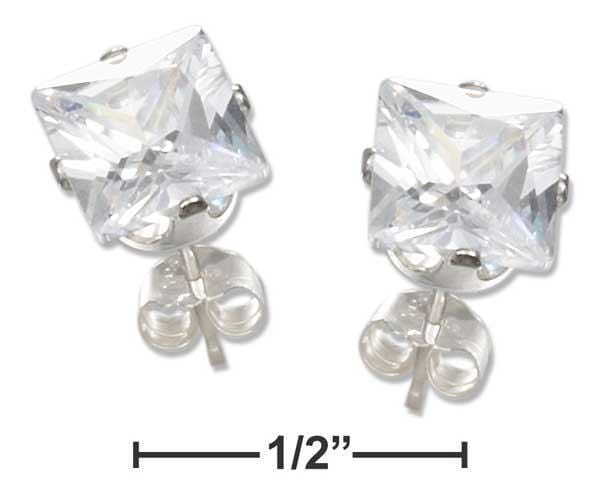 Silver Earrings Sterling Silver Earrings: 7mm Square Cubic Zirconia Post Earrings JadeMoghul