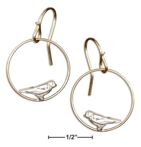 Silver Earrings Sterling Silver Earrings:  And 12 Karat Gold Filled Dangling Circle With Bird Earrings JadeMoghul Inc.