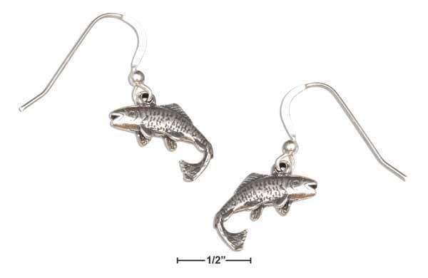 Silver Earrings Sterling Silver Earrings:  Antiqued Salmon Fish Earrings On French Wires JadeMoghul Inc.