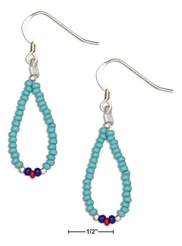 Silver Earrings Sterling Silver Earrings:  Blue-Green Beaded Hoop Earrings With Red And Dark Blue Accents JadeMoghul Inc.