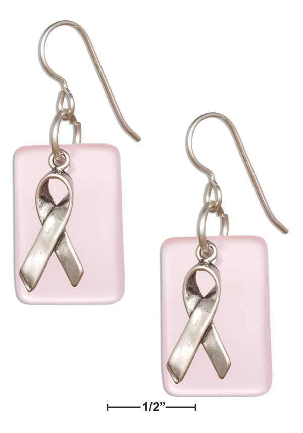 Silver Earrings Sterling Silver Earrings: Blush Pink Sea Glass Breast Cancer Awareness Ribbon Dangle Earrings JadeMoghul Inc.