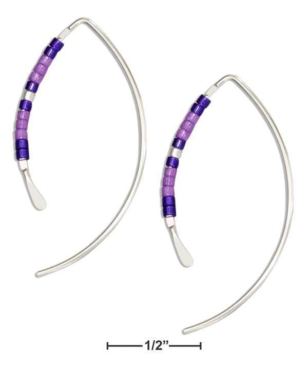 Silver Earrings Sterling Silver Earrings:  Bow Shaped Curve Wire Earrings With Purple Glass Seed Beads JadeMoghul Inc.