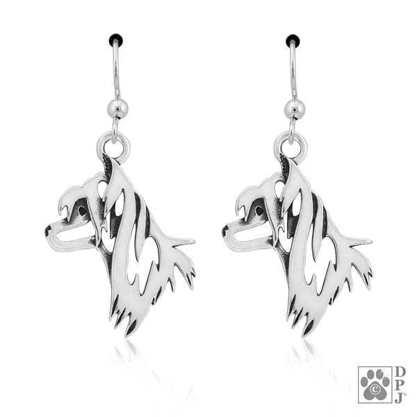 Silver Earrings Sterling Silver Earrings:  Chinese Crested Dog Head Earrings On French Wires JadeMoghul Inc.