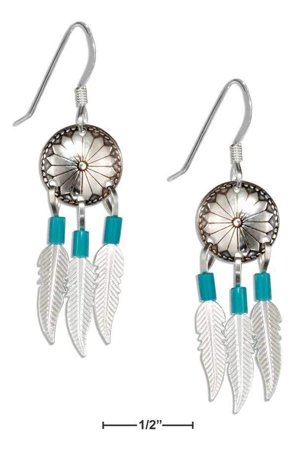 Silver Earrings Sterling Silver Earrings: Concho Earrings With Feathers And Simulated Turquoise Heishi JadeMoghul