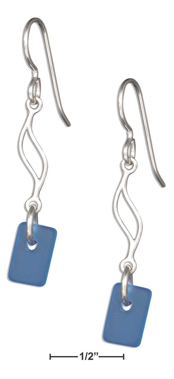 Silver Earrings Sterling Silver Earrings:  Cornflower Blue Sea Glass Journey Wave Dangle Earrings JadeMoghul Inc.