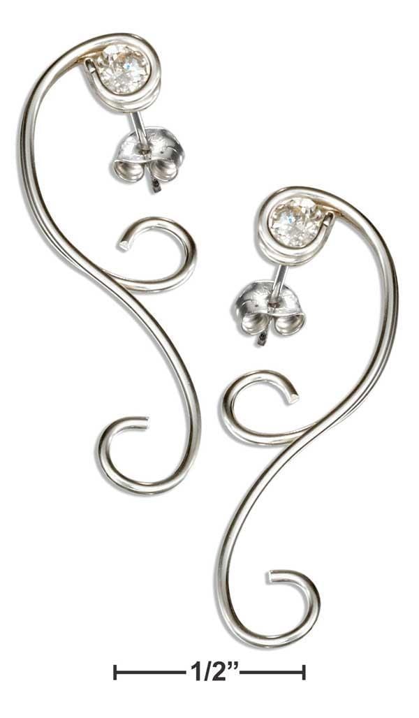 Silver Earrings Sterling Silver Earrings:  Cubic Zirconia With Wire Scrolls Earrings JadeMoghul Inc.